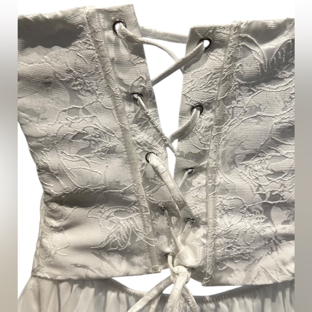Lulus Laubrey White Floral Jacquard Mini Dress and Scarf Set Size Medium NWT - Picture 11 of 16